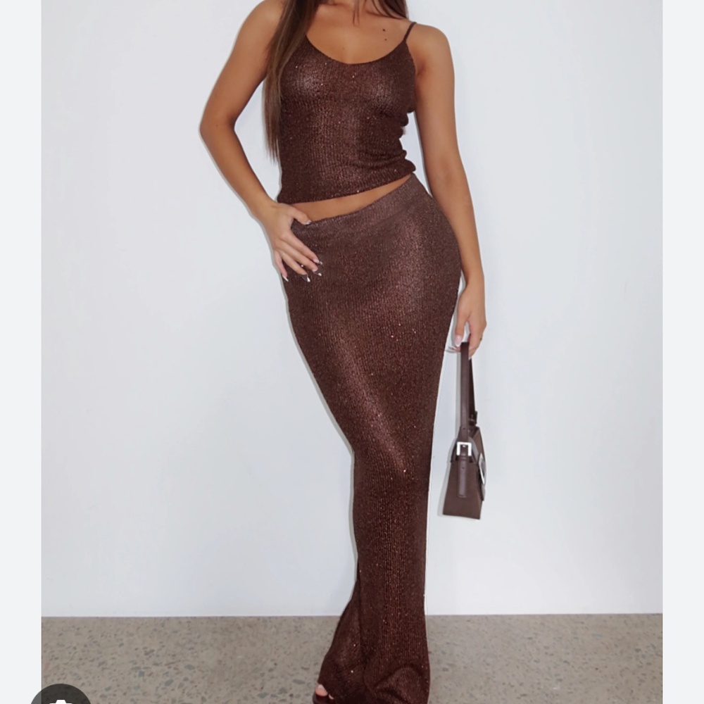 NWT White fox brown sequin set